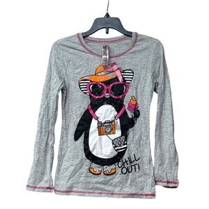 Beauties Little Girl’s Long Sleeve Shirt With Penguin Graphic, Gray, Sz. M